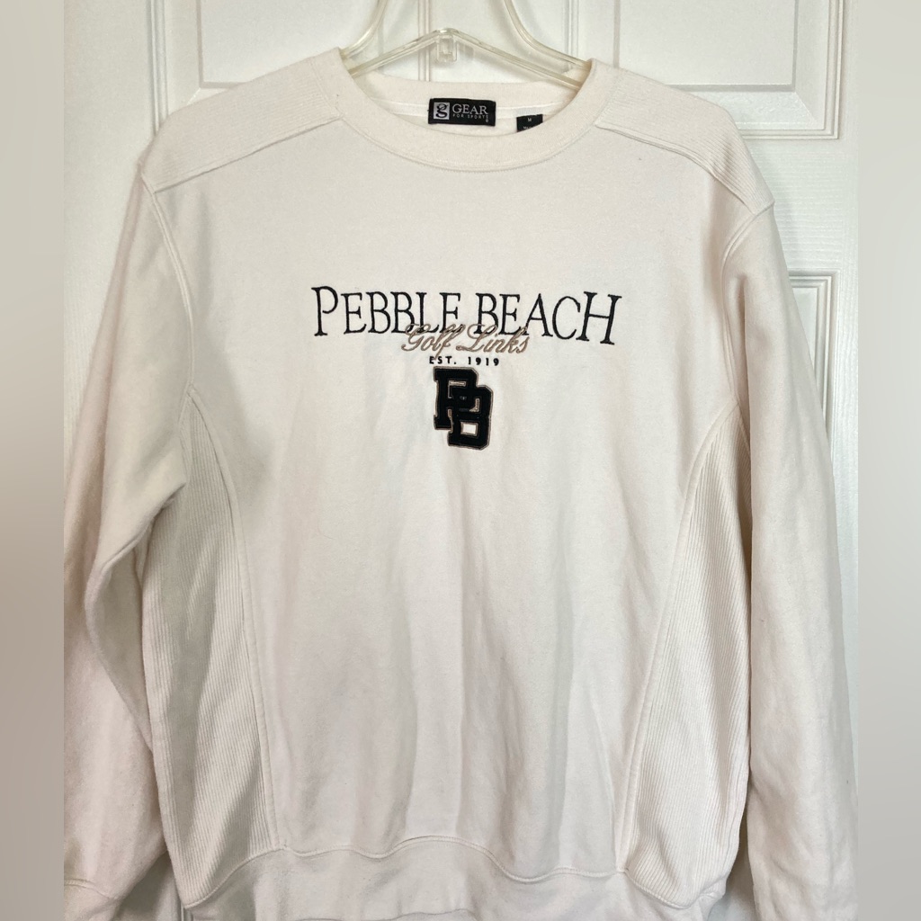 Pebble Beach Golf Sweatshirt White Shirt Long Sleeves Round Neck Pull On Style